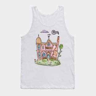 Pastel Queen Anne Victorian House in Watercolor Tank Top